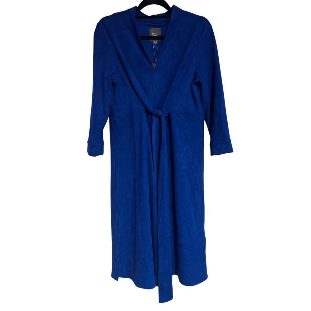 Lysse Dress Womens Size Medium Royal Blue Suede Tie Front Business Chic Modern